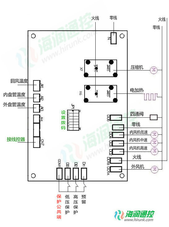 风冷管道机,暗装吊顶空调控制器电路图接线图