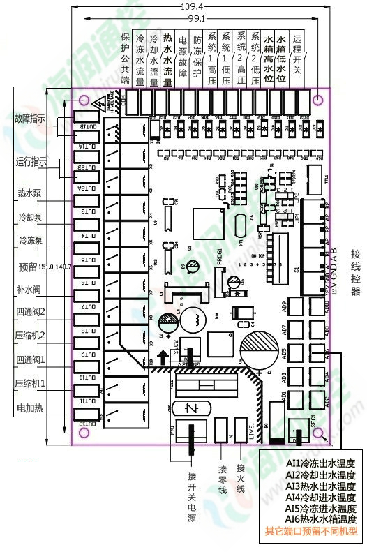 热回收空调通用电路板,地源热泵带热回收空调万能控制板,电路图接线